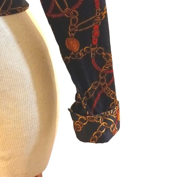 Charter Club Long Sleeve Shirt Sz 12 Abstract Gold Chains Equestrian Career Y2K - Picture 11 of 13